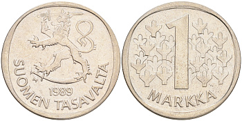 ФИНЛЯНДИЯ 1 МАРКА 1989 M KM 49а медно-никель 4556-815