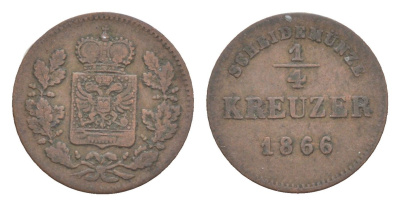 Шварцбург-Рудольштадт 1/4 крейцера 1866 Фридрих Гюнтер KM 175 медь 4639-146