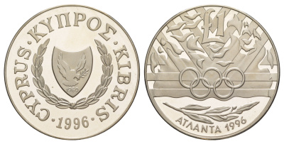 Кипр 1 фунт 1996 XXVI летние Олимпийские Игры, Атланта 1996 KM 71a серебро PROOF 1521-1512