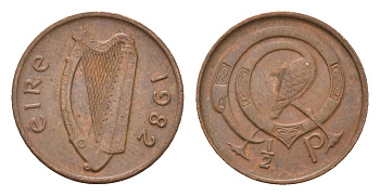 Ирландия 1/2 пенни 1982 мифологическая птица лира KM 19 бронза 4690-312
