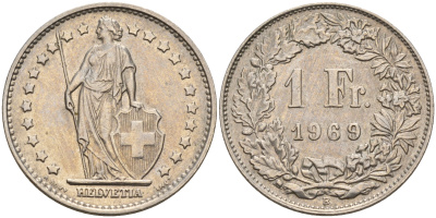Швейцария 1 франк 1969  KM 24а.1 медно-никель    4153-314