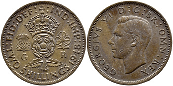 Великобритания 2 шиллинга (флорин) 1948 Георг VI (1936-1952) KM 865, Spink 4102 медно-никель 35-614