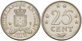 Нидерландские Антилы 25 центов 1978 Юлиана (1948-1980) KM 183 никель 66-356