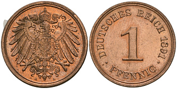 Германия 1 пфенниг 1891 A, Вильгельм II (1888-1918) KM 10, J. 10 медь aUNC 1525-412
