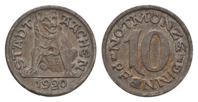 Аахен 10 пфеннигов 1920 Funck 1.1, Men05 70.1, Men18 99.1 железо 4659-362