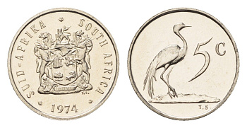 ЮАР 5 центов 1974 KM 84 никель PROOF 4685-767