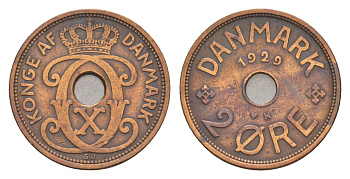 Дания 2 эре 1929 N, Кристиан X (1912-1947) KM 827 бронза 4658-228