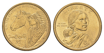 США 1 доллар 2012 D, Коренные Американцы - Торговые пути 17 века KM 528 медь с марганцево-латунным покрытием UNC 4629-317