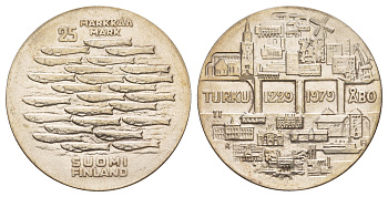 Финляндия 25 марок 1979 750 лет Турку KM 58 серебро BU 413-441