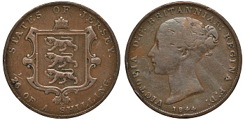 Джерси 1/26 шиллинга 1844 Виктория (1837-1901) KM 2 медь 650-121