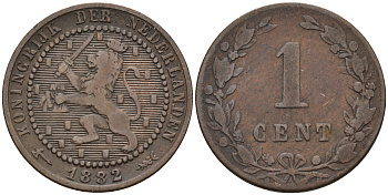 Нидерланды 1 цент 1882 Виллем III (1849-1890) KM 107 медь 4115-222