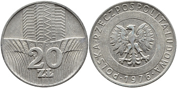 Польша 20 злотых 1976 MW KM 67 медно-никель 4394-944
