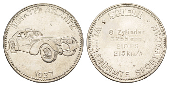 Германия жетон Shell - Знаменитые спортивные автомобили - Bugatti Atlantic 1937 ND диаметр 29,6 мм, вес 9,8 гр сталь плакированная никелем 4175-916