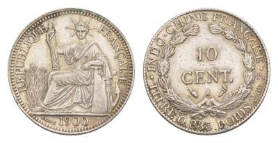 Французский Индокитай 10 центов 1900 KM 9 серебро 413-413