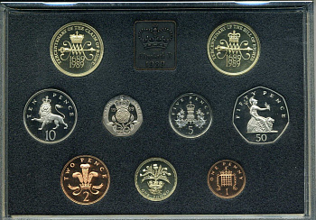 Великобритания набор из 9 монет 1989 в пластике, с сертификатом, в оригинальной коробке Spink PS 43 PROOF 00-00