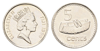 Фиджи 5 центов 1990 KM 51a цинк плакированная никелем UNC 4669-546