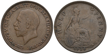 Великобритания 1/2 пенни 1928 Георг V (1910-1936) KM 837 Spink 4058 бронза 4610-644