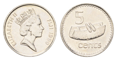 Фиджи 5 центов 1990 KM 51a цинк плакированная никелем UNC 4669-546