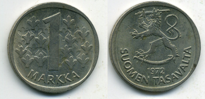 ФИНЛЯНДИЯ 1 МАРКА 1972 KM 49a медно-никель 61-1242