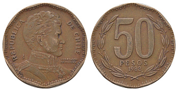 Чили 50 песо 1982 KM 219 алюминиевая бронза 4688-352