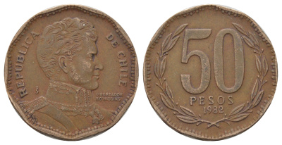 Чили 50 песо 1982 KM 219 алюминиевая бронза 4688-352