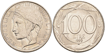 Италия 100 лир 1993 R, дельфин KM 159 медно-никель 86-1136