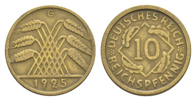 Германия 10 рейхспфеннигов 1925 G KM 40, J. 317 алюминиевая бронза 4640-362