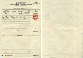 Германия документ об уплате налогов за получение дивидеднов по акциям 1927 бумага 8805-09-1