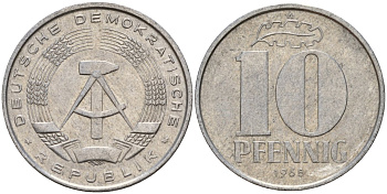 ГДР 10 пфеннигов 1968 A KM 10 алюминий 31-956