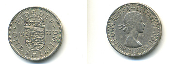 Великобритания 1 шиллинг 1953 Елизавета II (1952-2022), Английский герб KM 890, Spink 4139 медно-никель 83-1033