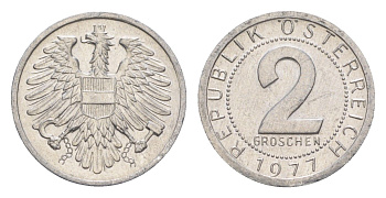 Австрия 2 гроша 1977 KM 2876 алюминий aUNC 4564-846