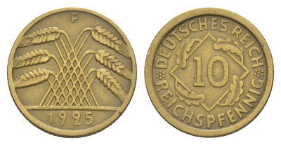 Германия 10 рейхспфеннигов 1925 F KM 40, J. 317 алюминиевая бронза 4644-1229