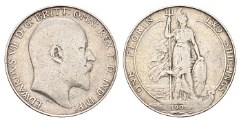 Великобритания 2 шиллинга (флорин) 1905 Эдуард VII (1901-1910) KM 801, Spink 3981 серебро 413-2044