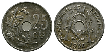Бельгия 25 сантимов 1926 Belgie KM 69 медно-никель 259-855