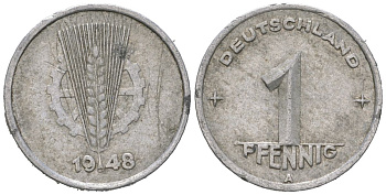 ГДР 1 пфенниг 1948 A KM 1 алюминий 206-451