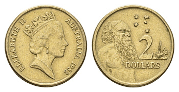Австралия 2 доллара 1988 абориген, Елизавета II (1952-2022) KM 101 алюминиевая бронза 4671-514