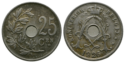 Бельгия 25 сантимов 1926 Belgie KM 69 медно-никель 259-855