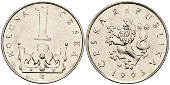 Чехия 1 крона 1993 KM 7 сталь плакированная никелем 4152-928