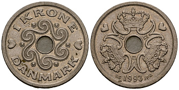 Дания 1 крона 1993 Маргрете II (1973 - 1988) KM 873 медно-никель 4176-457