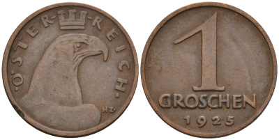 Австрия 1 грош 1925 KM 2836 бронза 4151-1263