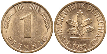 ФРГ 1 ПФЕННИГ 1983 D КМ 105 J.380 сталь плакированная медью 4392-1026