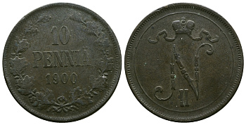 РОССИЯ ДЛЯ ФИНЛЯНДИИ 10 ПЕННИ 1900 Биткин 428 медь 4381-112
