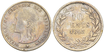НИДЕРЛАНДЫ 10 ЦЕНТОВ 1893 ВИЛЬГЕЛЬМИНА I (1891-1948) KM 116 серебро 4532-1154