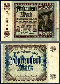 Германия 5000 марок 1922 2 декабря 1922, водяной знак I, серия HA, буква H Pick 81 c бумага 8589-38-1-2
