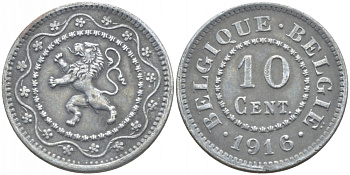 БЕЛЬГИЯ 10 САНТИМОВ 1916 BELGIQUE BELGIE KM 81 цинк 3856-631