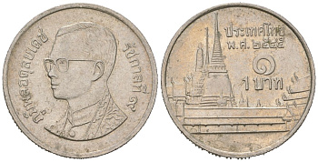 Таиланд 1 бат 2002 BE 2545, Рама IX (1946-2016), королевский дворец KM 183 медно-никель 4580-642