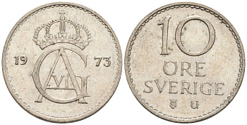Швеция 10 эре 1973 Густав VI Адольф (1950-1973) KM 835 медно-никель 4585-424