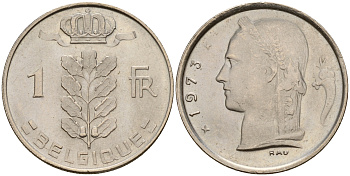 Бельгия 1 франк 1973 Belgique KM 142.1 медно-никель  UNC  4161-1256