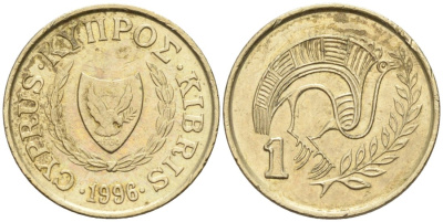 Кипр 1 цент 1996 птичка KM 53.3 никель латунь 4567-418