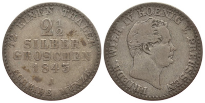 ПРУССИЯ 2 1/2 ГРОША 1843 A KM 444 серебро 1522-1115
